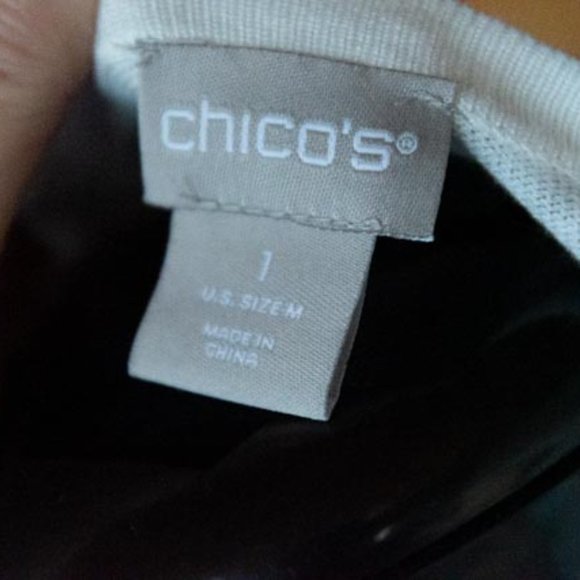 Chico's Cream w Tan Foliage Scoop Neck Woven Long Sleeve Tee womens 1 (M) - Picture 3 of 13